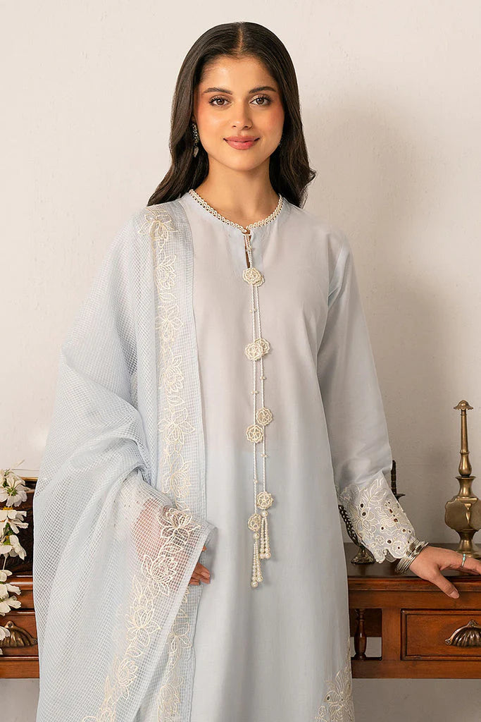 CROSS STITCH-3PC LAWN EMBROIDERED SHIRT WITH KHAADI NET EMBROIDRERD DUPATTA & TROUSER-W.J-1740