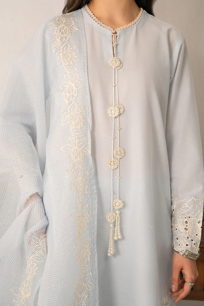 CROSS STITCH-3PC LAWN EMBROIDERED SHIRT WITH KHAADI NET EMBROIDRERD DUPATTA & TROUSER-W.J-1740