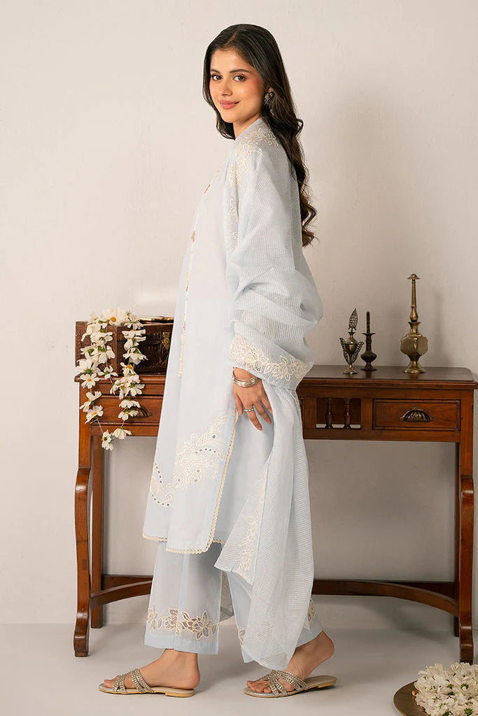 CROSS STITCH-3PC LAWN EMBROIDERED SHIRT WITH KHAADI NET EMBROIDRERD DUPATTA & TROUSER-W.J-1740