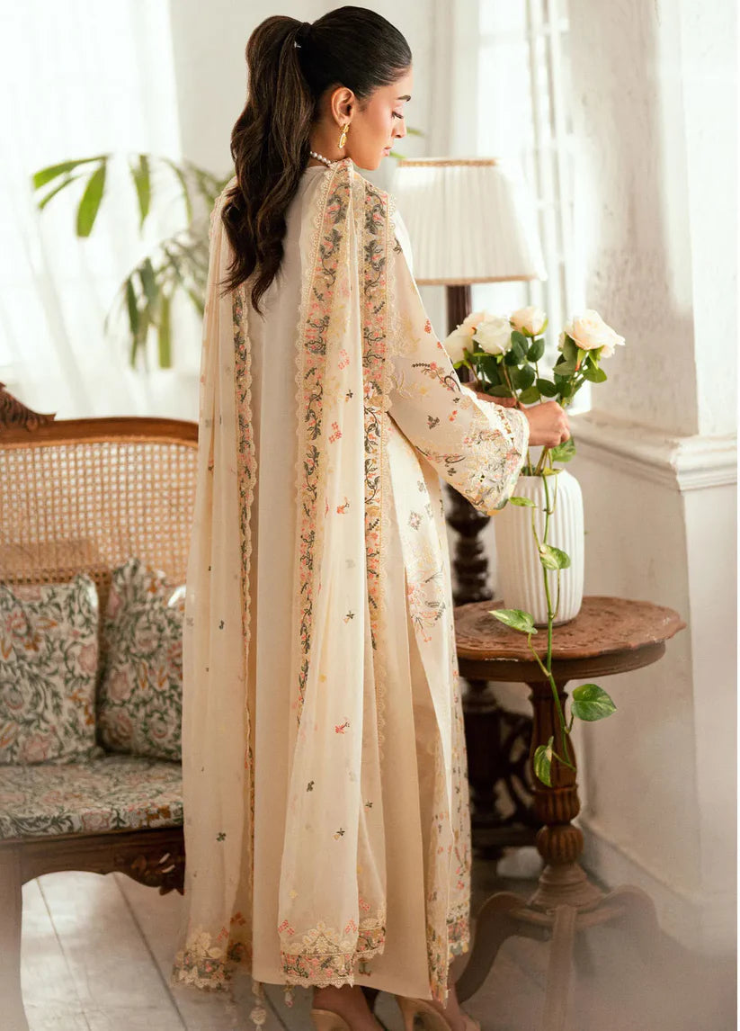 QALAMQAR - 3PC LAWN EMBROIDERED SHIRT WITH ORGANZA EMBROIDERED DUPATTA AND TROUSER -W.J-1791