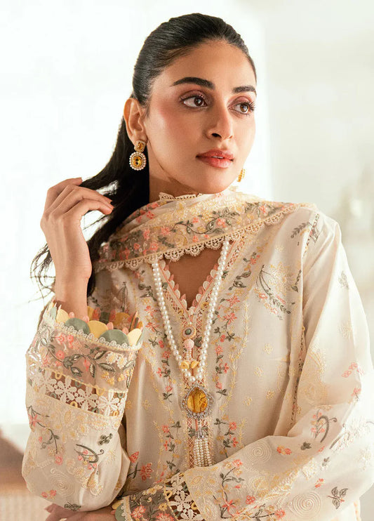 QALAMQAR - 3PC LAWN EMBROIDERED SHIRT WITH ORGANZA EMBROIDERED DUPATTA AND TROUSER -W.J-1791