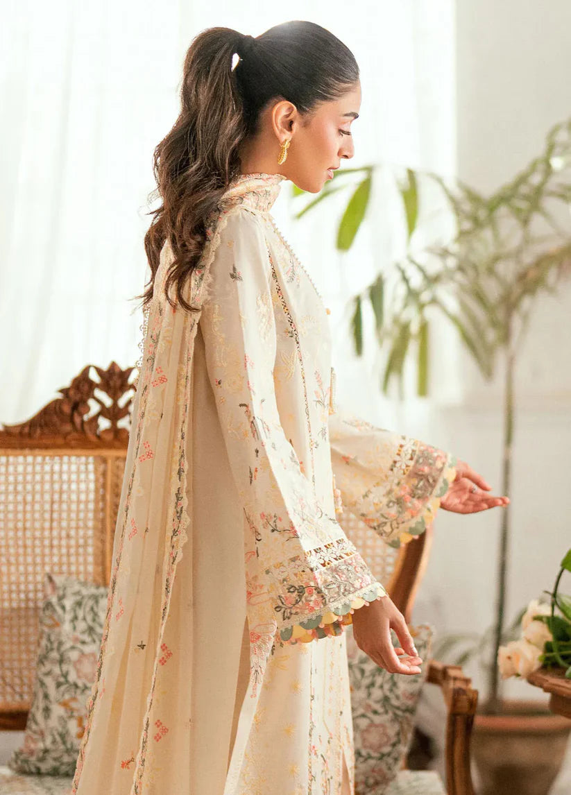 QALAMQAR - 3PC LAWN EMBROIDERED SHIRT WITH ORGANZA EMBROIDERED DUPATTA AND TROUSER -W.J-1791