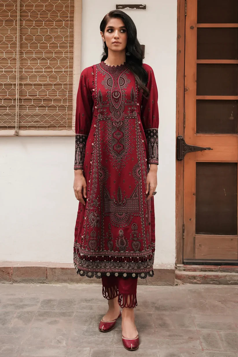 JAZMIN - DHANAK 3PC EMBROIDERED SHIRT WITH COUTRAI WOOL PRINT SHAWL-W.J-1794