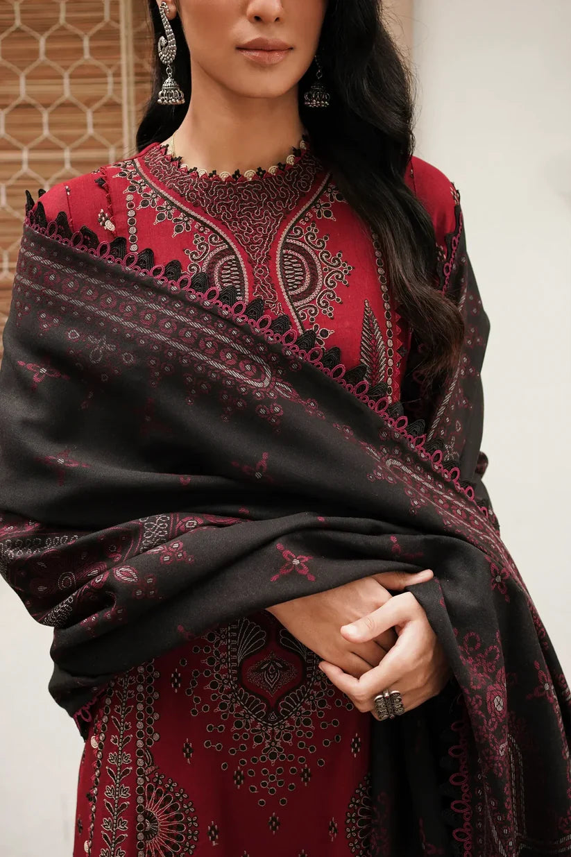 JAZMIN - DHANAK 3PC EMBROIDERED SHIRT WITH COUTRAI WOOL PRINT SHAWL-W.J-1794