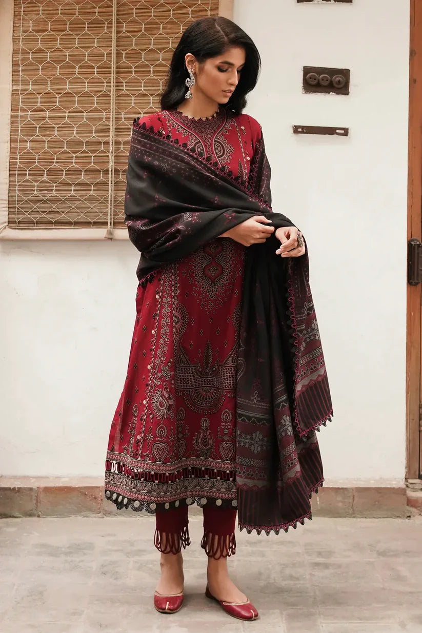 JAZMIN - DHANAK 3PC EMBROIDERED SHIRT WITH COUTRAI WOOL PRINT SHAWL-W.J-1794