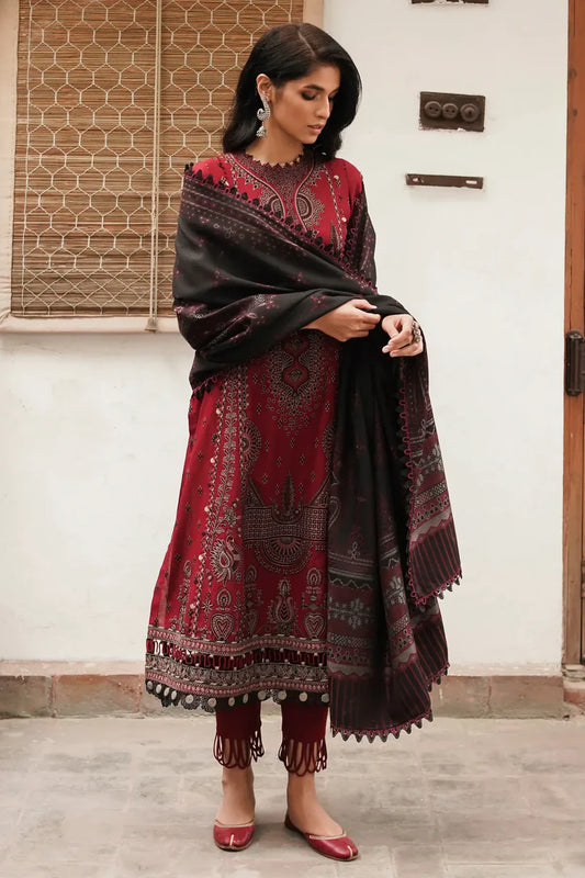 JAZMIN - DHANAK 3PC EMBROIDERED SHIRT WITH COUTRAI WOOL PRINT SHAWL-W.J-1794
