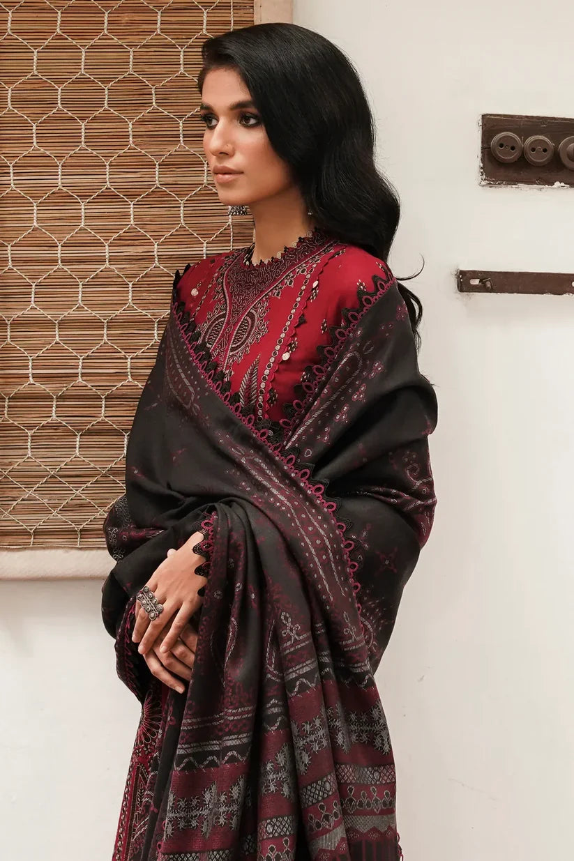 JAZMIN - DHANAK 3PC EMBROIDERED SHIRT WITH COUTRAI WOOL PRINT SHAWL-W.J-1794