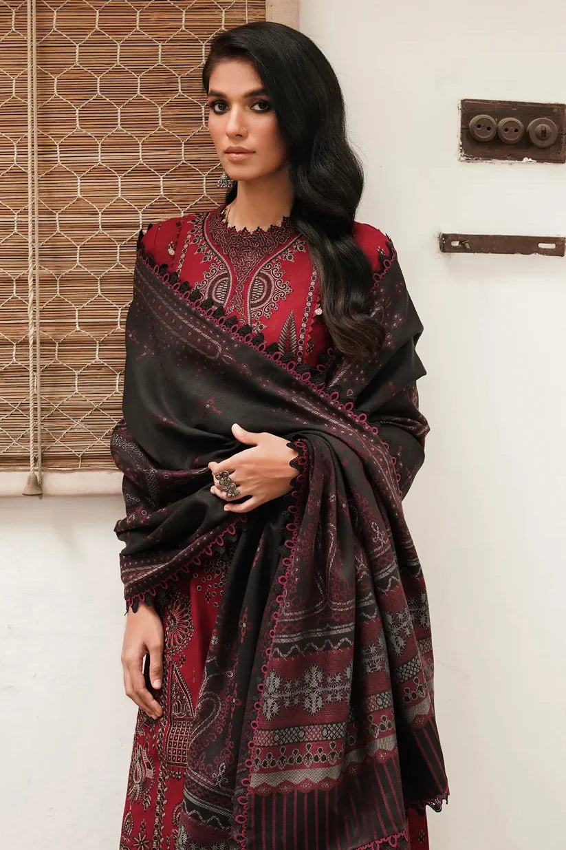 JAZMIN - DHANAK 3PC EMBROIDERED SHIRT WITH COUTRAI WOOL PRINT SHAWL-W.J-1794