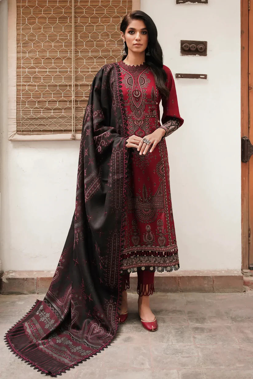 JAZMIN - DHANAK 3PC EMBROIDERED SHIRT WITH COUTRAI WOOL PRINT SHAWL-W.J-1794