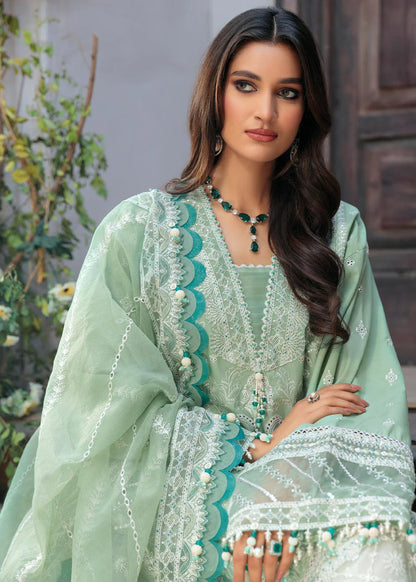 SAHEEFA- LAWN 3PC EMBROIDERED SHIRT WITH ORGANZA EMBROIDERED DUPATTA WITH TROUSER -W.J-1395