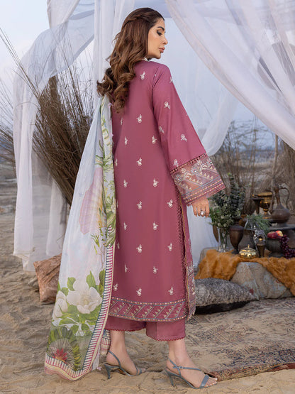 IZEL - 3PC DHANAK EMBROIDERED SHIRT WITH COUTURE SHAWAL AND TROUSER-W.J-1116