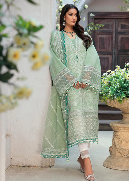 SAHEEFA- LAWN 3PC EMBROIDERED SHIRT WITH ORGANZA EMBROIDERED DUPATTA WITH TROUSER -W.J-1395