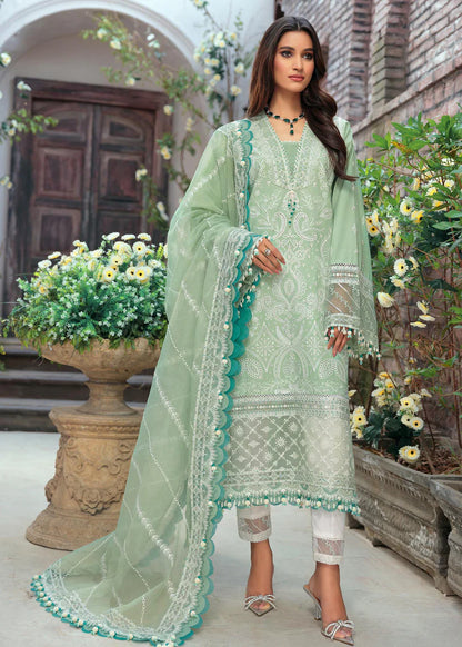 SAHEEFA- LAWN 3PC EMBROIDERED SHIRT WITH ORGANZA EMBROIDERED DUPATTA WITH TROUSER -W.J-1395