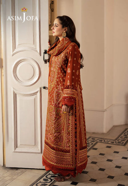 ASIM JOFA-3PC KARANDI SEQUIN EMBROIDERED SHIRT WITH KARANDI EMBROIDERED SHAWL AND TROUSER-W.J-2036