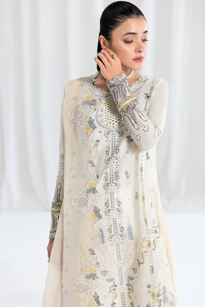 QALAMQAR - 3PC LAWN EMBROIDERED SHIRT WITH NET EMBROIDERED DUPATTA AND TROUSER -W.J-1781