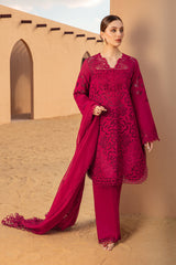 RANG RASIYA-3PC LAWN CHIKANKAARI EMBROIDERED SHIRT WITH KHADDI NET EMBROIDERED DUPATTA AND TROUSER-W.J-4647