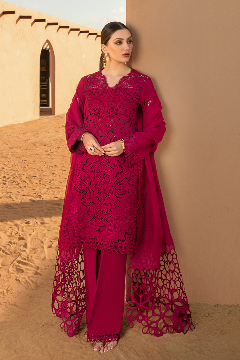 RANG RASIYA-CHIKAN KARI 3PC EMBROIDERED LAWN SHIRT WITH ORGANZA EMBROIDERED DUPATTA AND TROUSER -W.J-1467