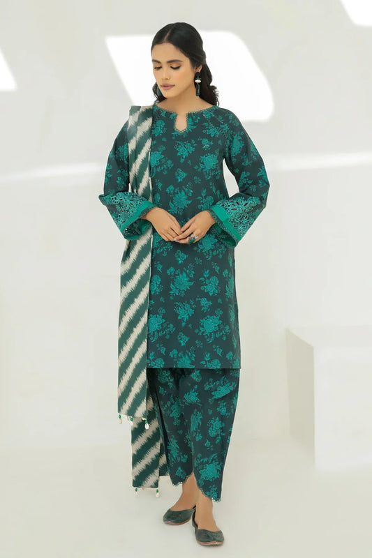 BAROQUE - 3PC KARANDI PRINTED SHIRT WITH KARANDI PRINTED DUAPTTA AND TROUSER-W.J-1233