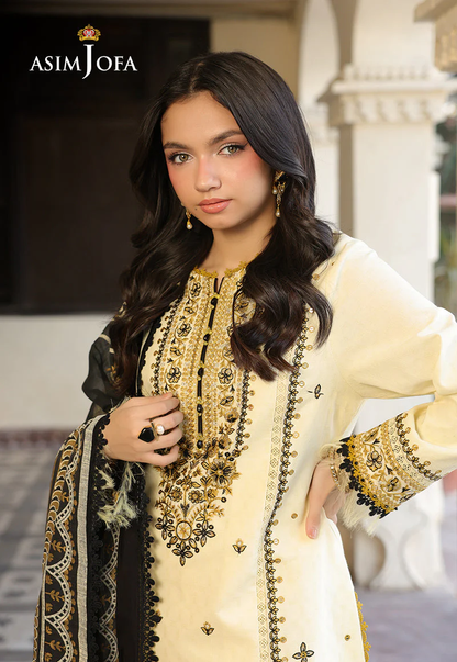 ASIM JOFA - 3PC LAWN EMBROIDERED SHIRT WITH MONARK PRINTED DUPATTA AND TROUSE -W.J-1771