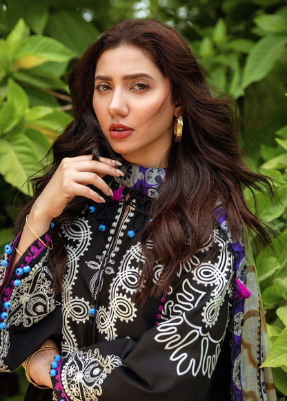 SIRAA BY SADAF-3PC LAWN EMBROIDERED SHIRT WITH MONARK PRINT DUPATTA AND LAWN TROUSER-W.J-1466