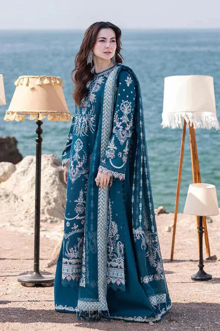 QALAMQAR-3PC DHANAK EMBROIDERED SHIRT WITH DHANAK EMBROIDERED SHAWL AND TROUSER-WJ-1934