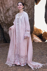 QALAMQAR-3PC LAWN LASERCUTWORK EMBROIDERED SHIRT WITH KHAADI NET EMBROIDERED DUPATTA AND TROUSER-W.J-4726