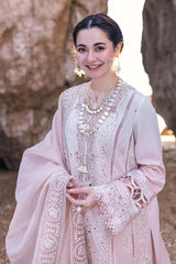 QALAMQAR-3PC LAWN LASERCUTWORK EMBROIDERED SHIRT WITH KHAADI NET EMBROIDERED DUPATTA AND TROUSER-W.J-4726