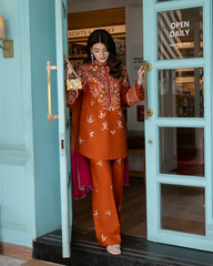 SAPPHIRE-3PC DHANAK EMBROIDERED SHIRT WITH DHANAK EMBROIDERED SHAWL AND EMB TROUSER-W.J-5236