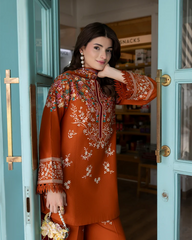 SAPPHIRE-3PC DHANAK EMBROIDERED SHIRT WITH DHANAK EMBROIDERED SHAWL AND EMB TROUSER-W.J-5236