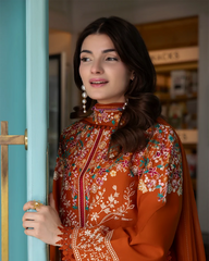 SAPPHIRE-3PC DHANAK EMBROIDERED SHIRT WITH DHANAK EMBROIDERED SHAWL AND EMB TROUSER-W.J-5236