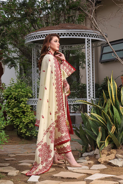 ASIM JOFA-3PC DHANAK EMBROIDERED SHIRT WITH DHANAK EMBROIDERED SHAWL & TROUSER-WJ-1952