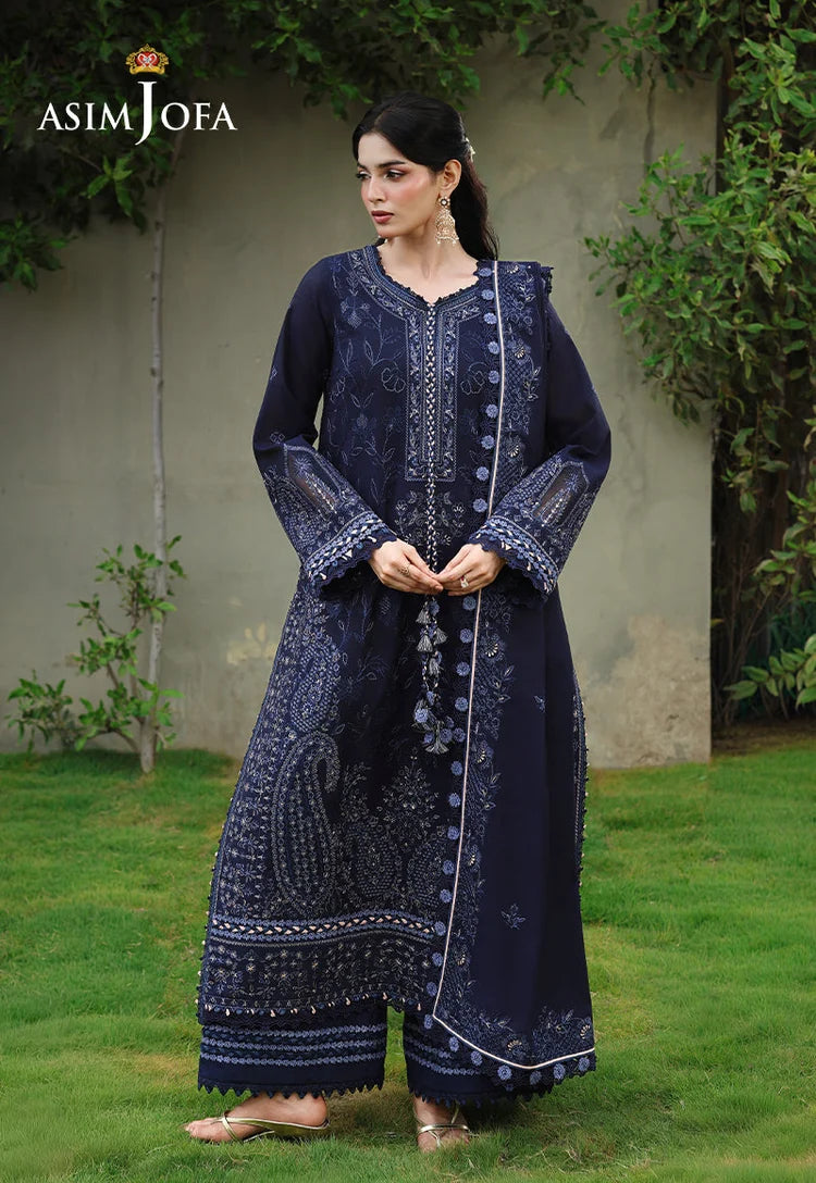 ASIM JOFA-3PC DHANAK EMBROIDERED SHIRT WITH DHANAK EMBROIDERED SHAWL AND EMB TROUSER-W.J-5183