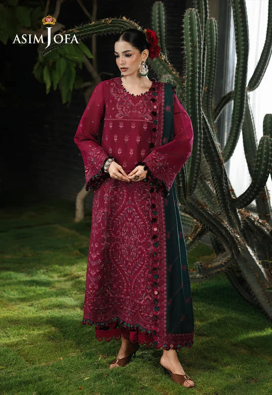 ASIM JOFA-3PC KARANDI EMBROIDERED SHIRT WITH KARANDI EMB SHAWL AND TROUSER-W.J-5235