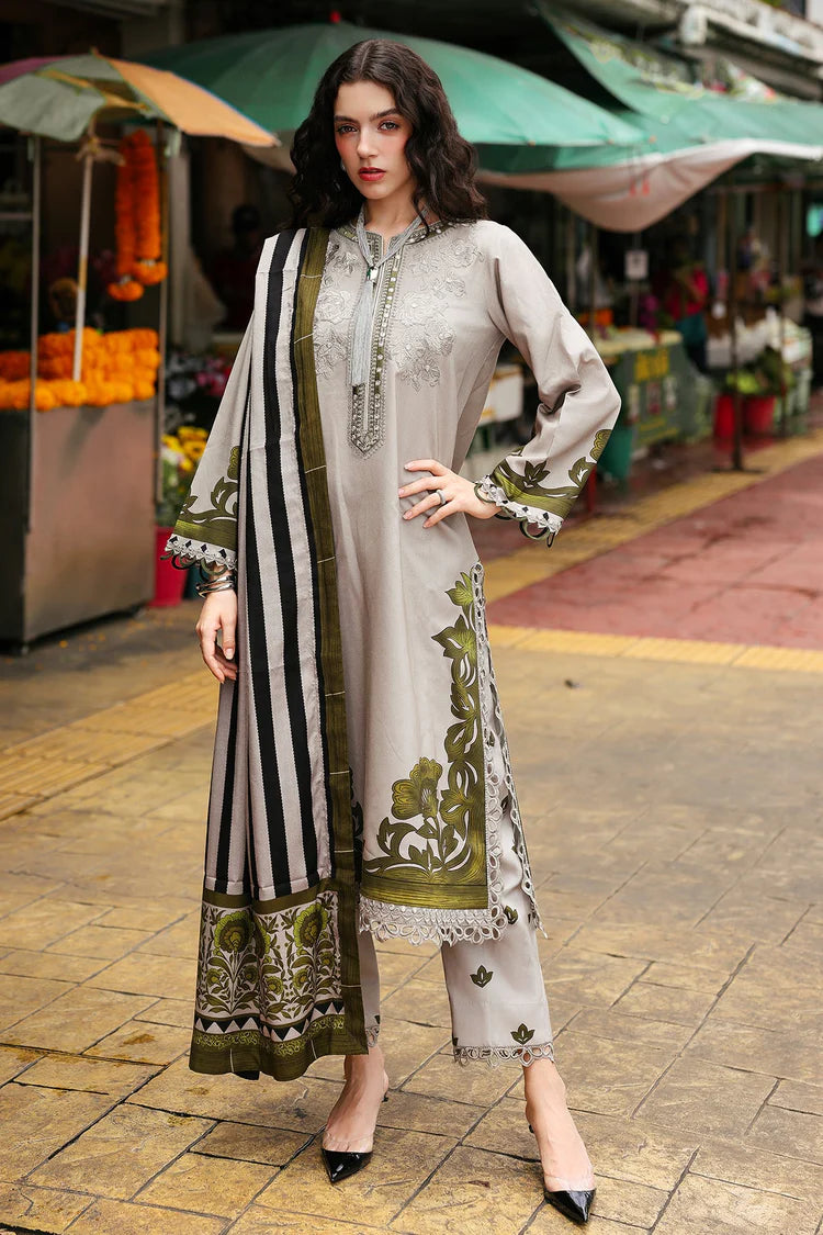 CHARIZMA-3PC KHADDAR PRINTED EMB SHIRT WITH KHADDAR PRINTED DUPATTA AND PRINT TROUSER-W.J-2664