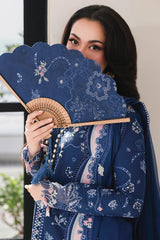 QALAMQAR-3PC DHANAK EMBROIDERED SHIRT WITH CHIFFON EMBROIDERED DUPATTA AND TROUSER-W.J-5109