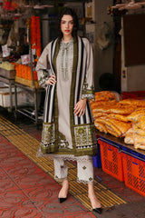 CHARIZMA-3PC KHADDAR PRINTED EMB SHIRT WITH KHADDAR PRINTED DUPATTA AND PRINT TROUSER-W.J-2664