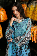 CHARIZMA-3PC KHADDAR PRINTED EMB SHIRT WITH KHADDAR PRINTED DUPATTA AND PRINT TROUSER-W.J-2665