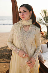 QALAMQAR-3PC DHANAK EMBROIDERED SHIRT WITH DHANAK EMBROIDERED SHAWL AND TROUSER -W.J-5094