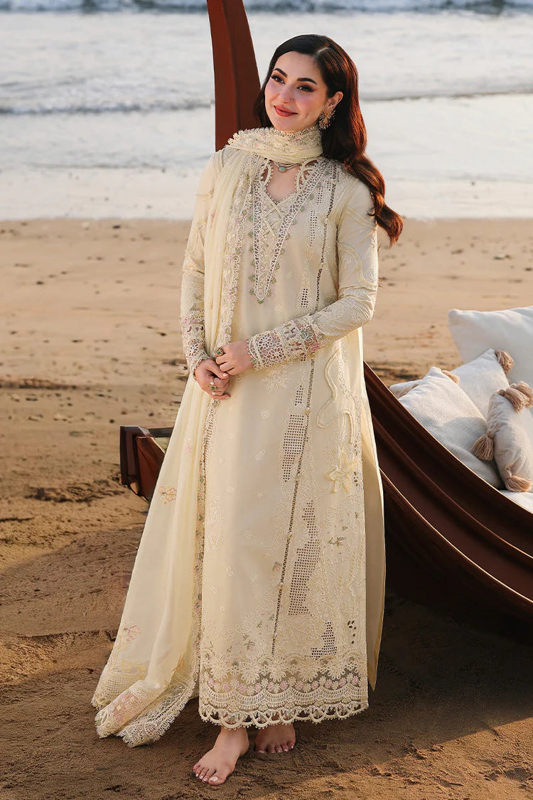 QALAMQAR-3PC DHANAK EMBROIDERED SHIRT WITH DHANAK EMBROIDERED SHAWL AND TROUSER -W.J-5094