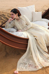 QALAMQAR-3PC DHANAK EMBROIDERED SHIRT WITH DHANAK EMBROIDERED SHAWL AND TROUSER -W.J-5094