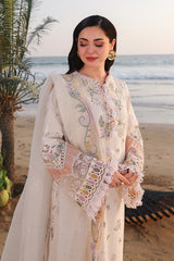 QALAMQAR-3PC DHANAK CHIKAN EMBROIDERED SHIRT WITH DHANAK EMBROIDERED SHAWL AND TROUSER -W.J-5095