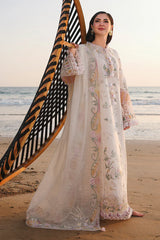 QALAMQAR-3PC DHANAK CHIKAN EMBROIDERED SHIRT WITH DHANAK EMBROIDERED SHAWL AND TROUSER -W.J-5095