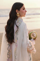 QALAMQAR-3PC DHANAK CHIKAN EMBROIDERED SHIRT WITH DHANAK EMBROIDERED SHAWL AND TROUSER -W.J-5095