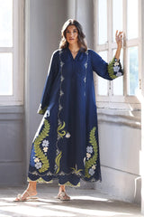 LULUSAR -RAW SILK 2PC -RAW SILK SHIRT EMBROIDRED AND RAW SILK EMBROIDERED TROUSER-W.J-5151