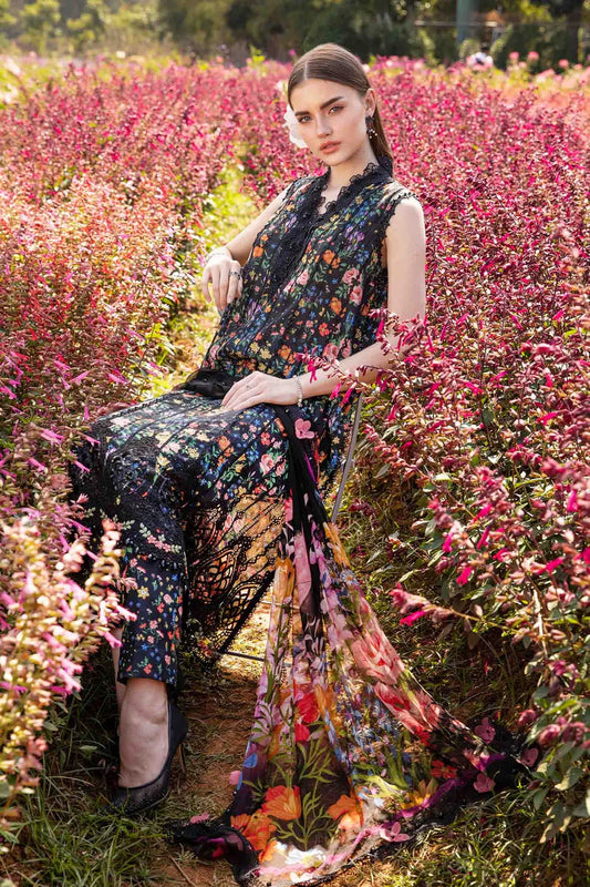 MARIA.B-3PC LAWN PRINTED EMB SHIRT WITH CHIFFON PRINT DUPATTA AND PRINT TROUSER-W.J-1643