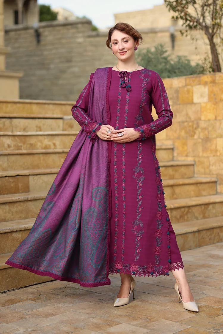 RANG RASIYA-3PC DHANAK EMBROIDERED SHIRT WITH WOOL PRINTED SHAWL AND TROUSER -W.J-5188