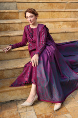 RANG RASIYA-3PC DHANAK EMBROIDERED SHIRT WITH WOOL PRINTED SHAWL AND TROUSER -W.J-5188