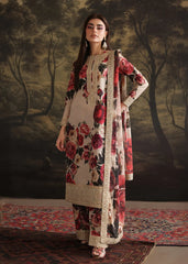 ZAINAB CHOTANI-3PC SHAMOZE SILK PRINTED EMBROIDERED SHIRT WITH SOFT SILK PRINTED EMB DUPATTA & EMB TROUSER W.J-9001