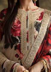 ZAINAB CHOTANI-3PC SHAMOZE SILK PRINTED EMBROIDERED SHIRT WITH SOFT SILK PRINTED EMB DUPATTA & EMB TROUSER W.J-9001