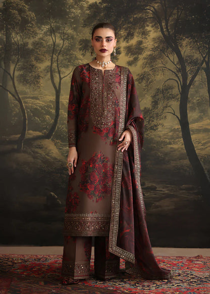 ZAINAB CHOTANI-3PC SHAMOZE SILK PRINTED EMBROIDERED SHIRT WITH SOFT SILK PRINTED EMB DUPATTA & EMB TROUSER-W.J-1958